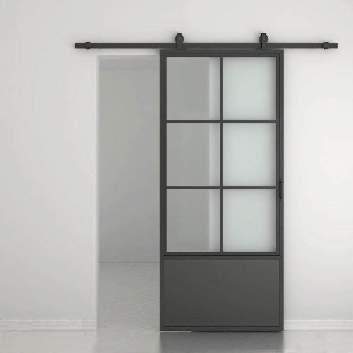 Calhome Glass and Metal Barn Door with Installation Hardware Kit